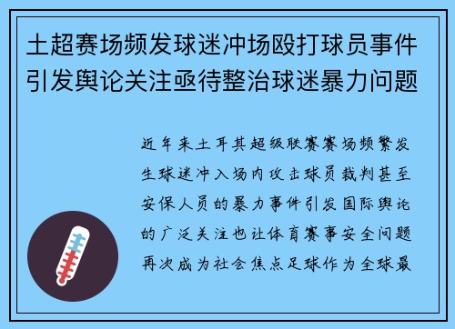 土超赛场频发球迷冲场殴打球员事件引发舆论关注亟待整治球迷暴力问题